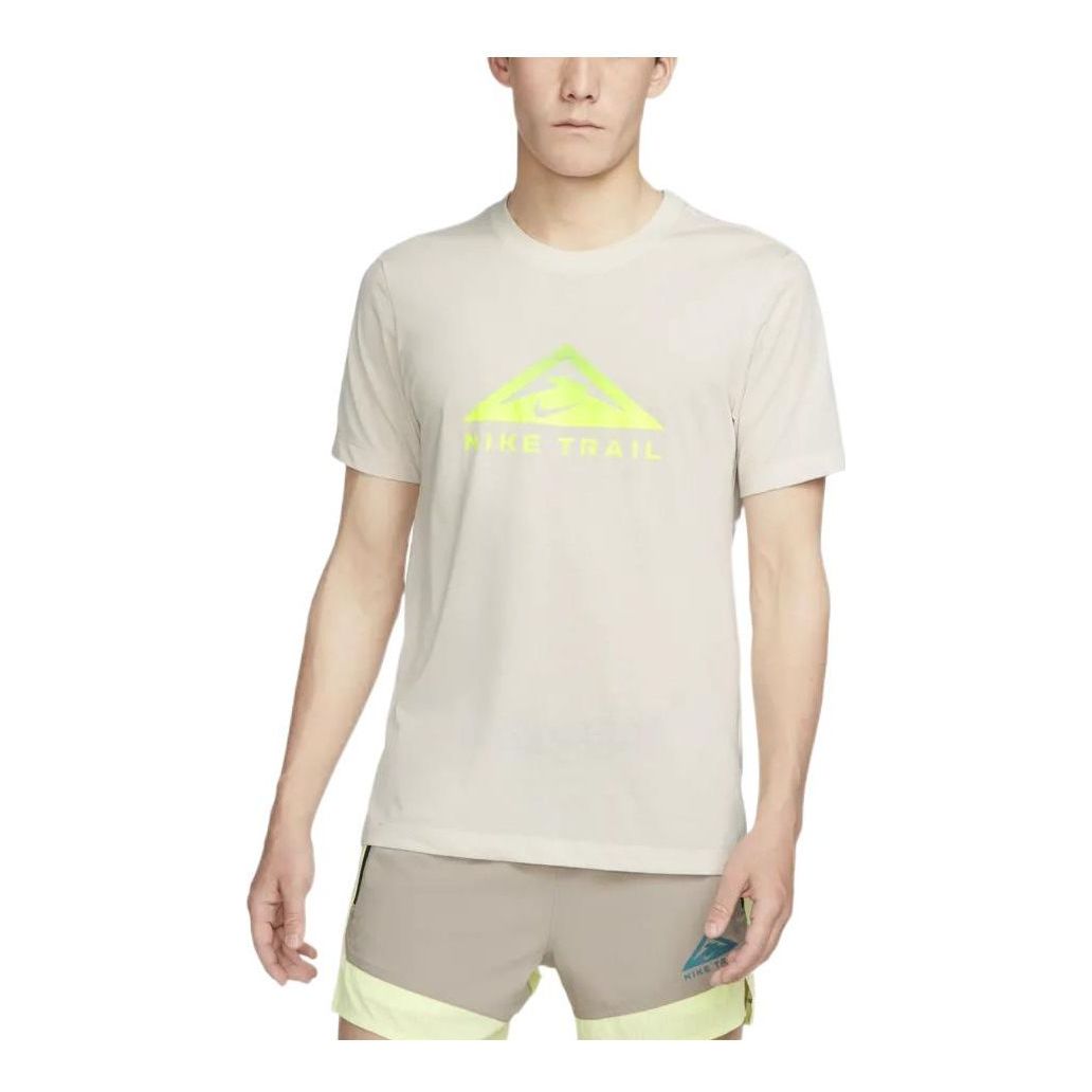 Men's Nike Dri-FIT Alphabet Pattern Printing Quick Dry Trail Running Sports Short Sleeve Light Brown T-Shirt DM5424-104