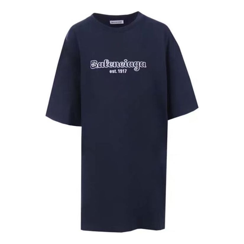 Balenciaga EST. 1917 Oversized Cotton T-Shirt 'Dark Blue' 583218TFV44