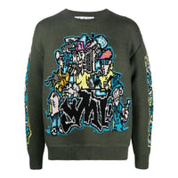 Men's Off-White FW22 Intarsia Knit Long Sleeves Wool Sweater Green OMHE136F22KNI00156845684