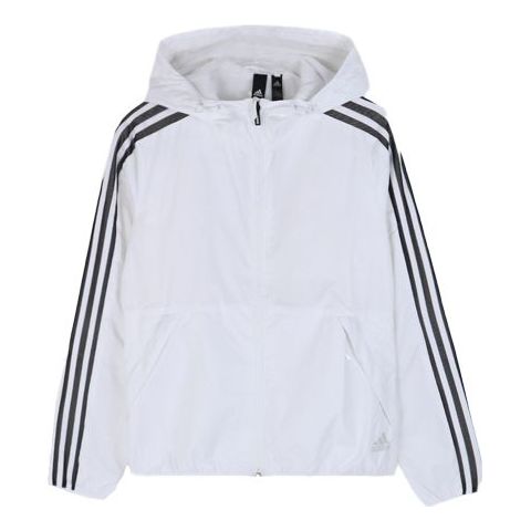 (WMNS) adidas Plaid Applique Windtight Hooded Jacket Coat White EH3901