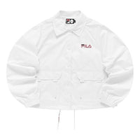 FILA FUSION Logo Embroidered Big Pocket Woven Loose Jacket White T11W133707F-WT