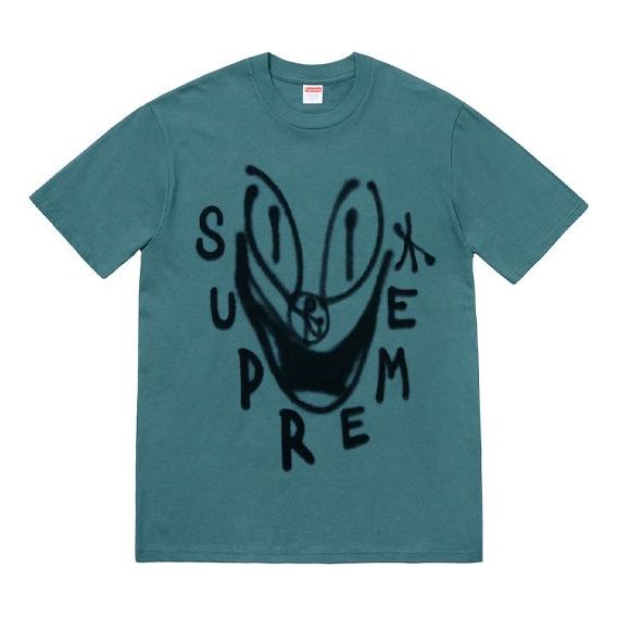 Supreme FW18 Smile Tee Slate Graffiti Smiling Face Printing Short Sleeve Unisex Blue SUP-FW18-1174