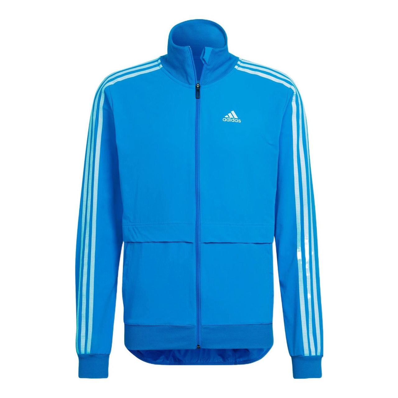 adidas Solid Color Logo Stripe Zipper Stand Collar Casual Jacket Blue H57197