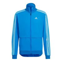 adidas Solid Color Logo Stripe Zipper Stand Collar Casual Jacket Blue H57197