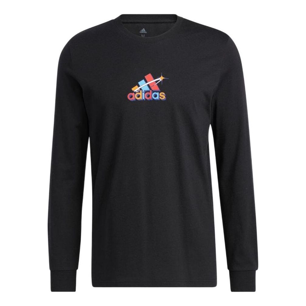 Men's adidas Solid Color Logo Printing Round Neck Sports Pullover Long Sleeves Japanese Version Black T-Shirt HE2316