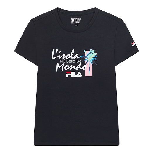 (WMNS) FILA Alphabet Printing Casual Sports Round Neck Short Sleeve Navy Blue F11W028132FNV