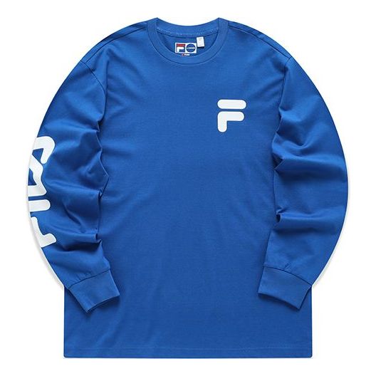 FILA FUSION Logo Printing Knit Loose Sports Round Neck Long Sleeves Couple Style Blue T11U156204F-DB