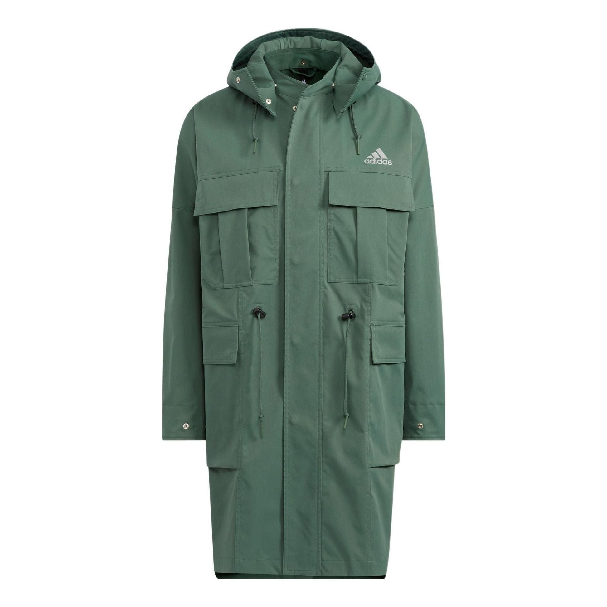 Men's adidas Prsve Long Wv J Solid Color Chest Brand Logo Printing Jacket Green HM2710