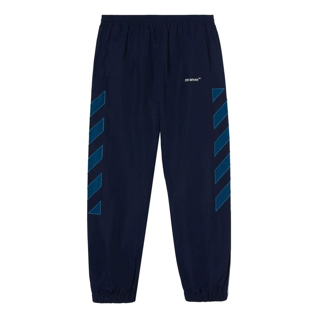 Men's Off-White SS22 Logo Stripe Printing Casual Sports Pants/Trousers/Joggers Navy Blue OMCJ015S22FAB0014648