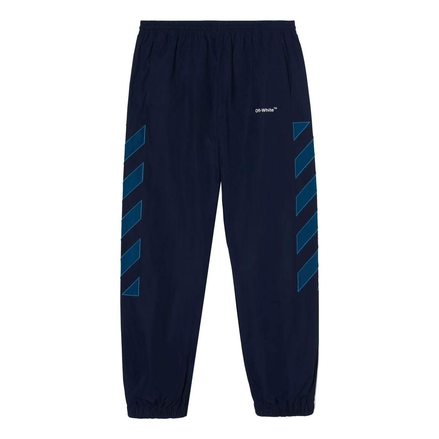Men's Off-White SS22 Logo Stripe Printing Casual Sports Pants/Trousers/Joggers Navy Blue OMCJ015S22FAB0014648