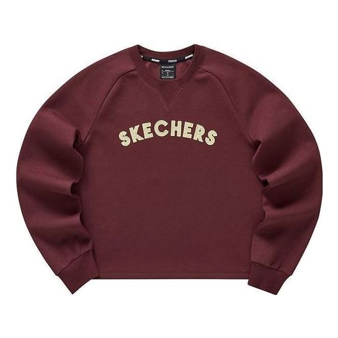(WMNS) Skechers Logo Printed Crew Sweater 'Burgundy White' L123W011-00V0