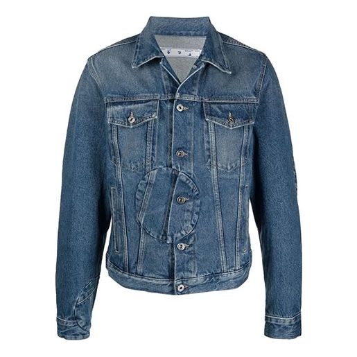Off-White FW21 lapel Denim Jacket Version Blue OMYE067F21DEN0024501