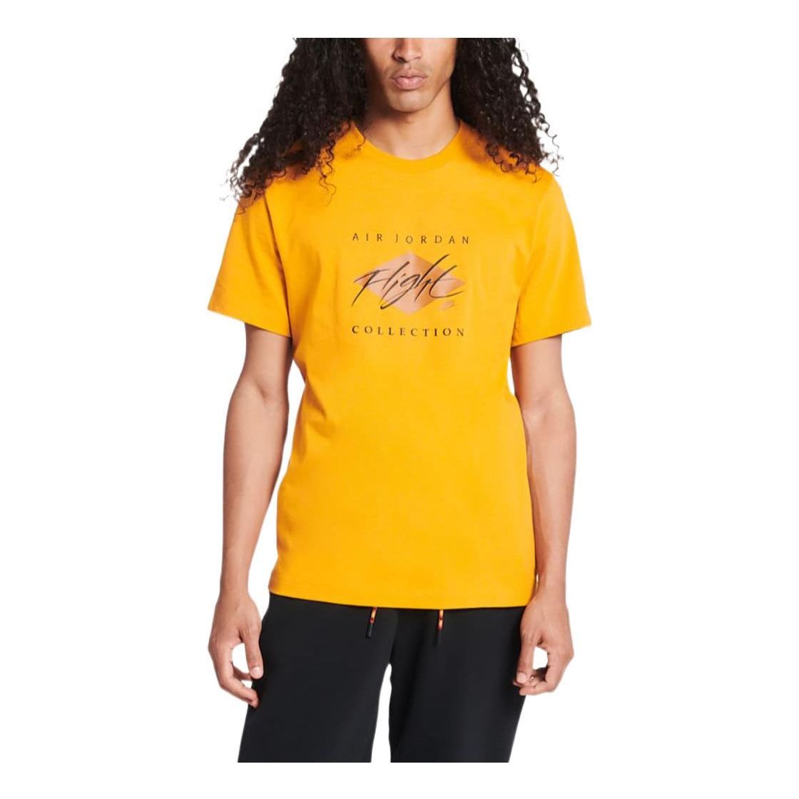 Men's Air Jordan Flight Essentials Alphabet Printing Round Neck Cotton Short Sleeve Yellow T-Shirt DH8970-738