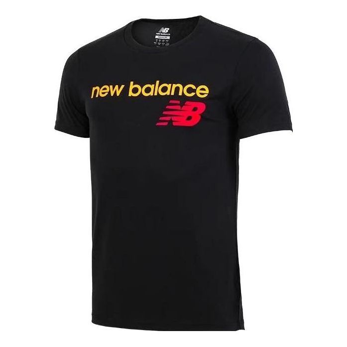 New Balance Basic Logo Tee Asia Sizing 'Black Yellow' AMT81589-BK