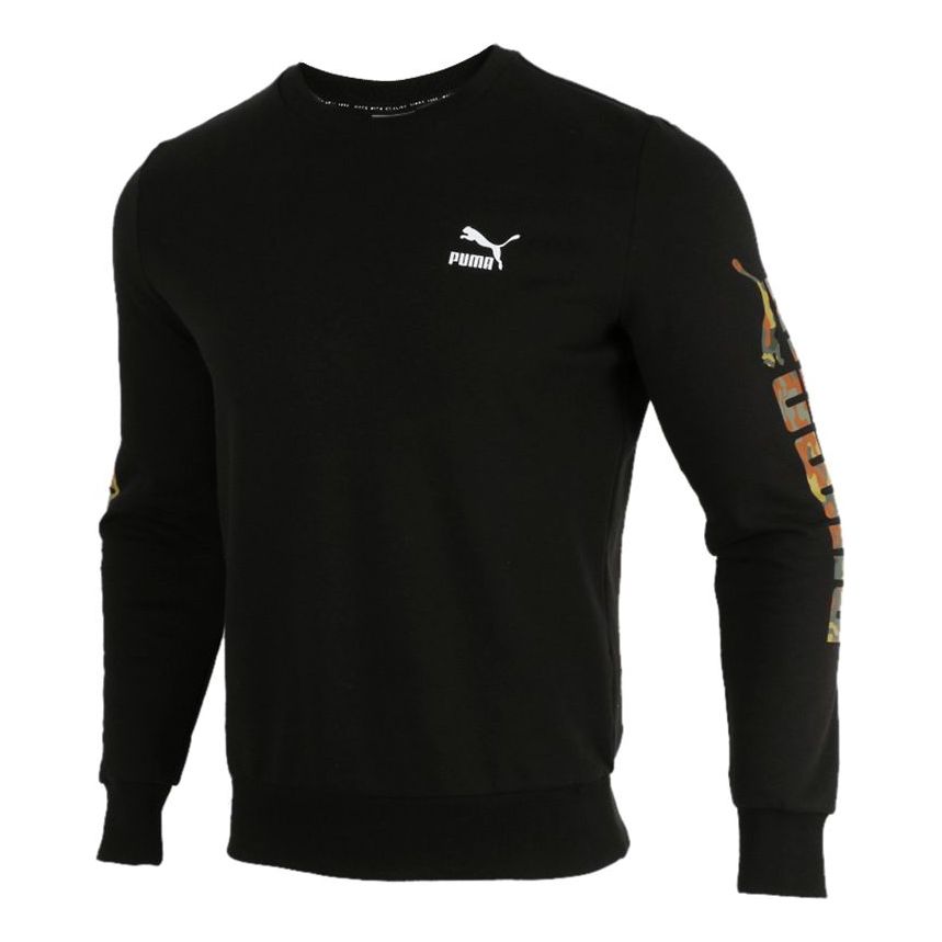 PUMA Logo Long Sleeve Sweatshirt 'Black Gold White' 531399-01