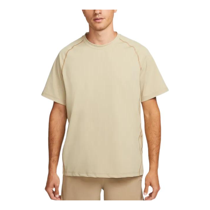 Men's Nike Solid Color Alphabet Printing Round Neck Pullover Short Sleeve Khaki T-Shirt DQ4819-250