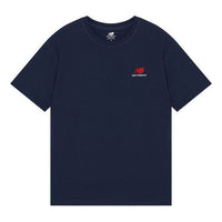 New Balance Logo Embroidered Knit Round Neck Short Sleeve Navy Blue T-Shirt UT21503-NGO