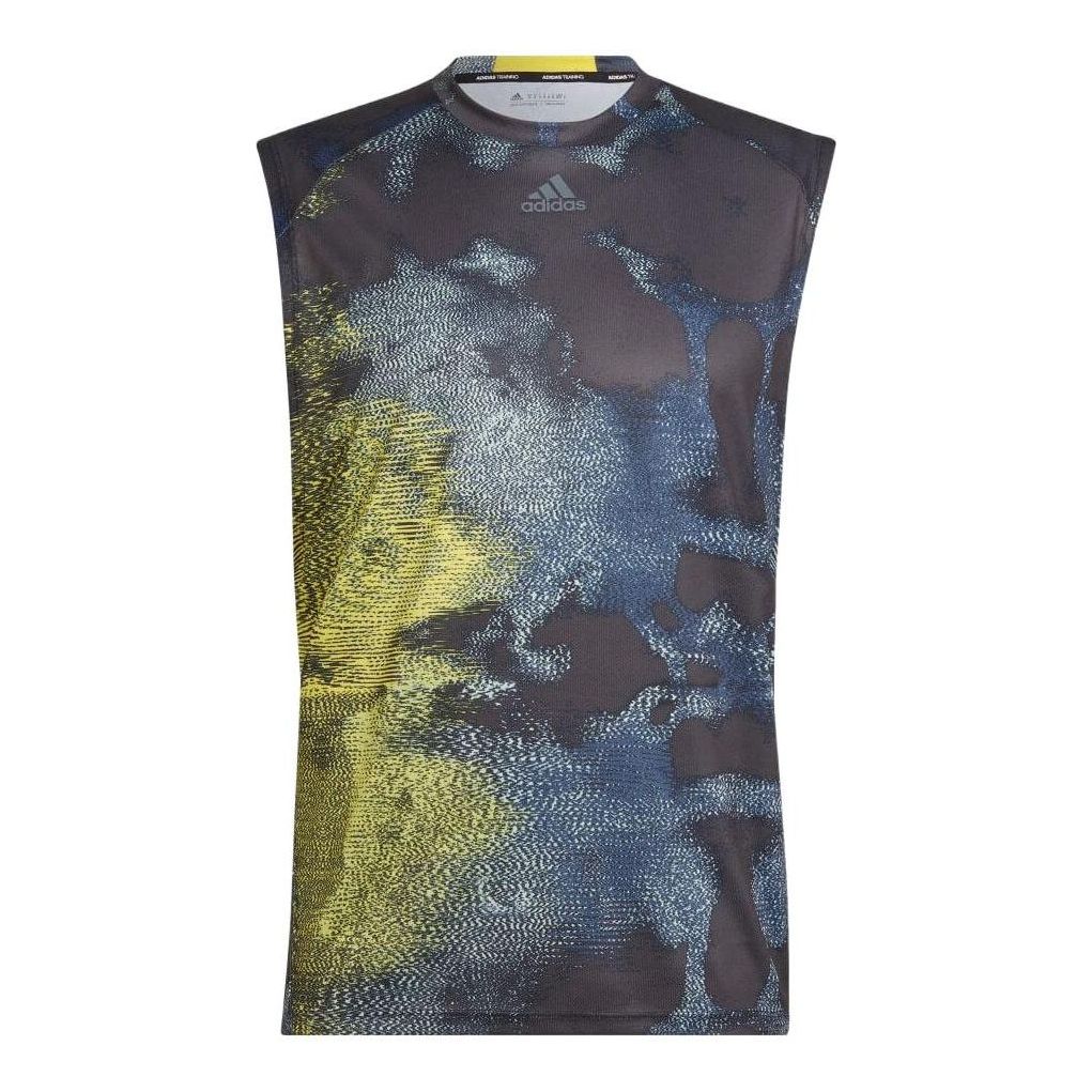 Men's adidas Colorblock Full Print Round Neck Sports Gray Vest HD3554