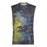 Men's adidas Colorblock Full Print Round Neck Sports Gray Vest HD3554
