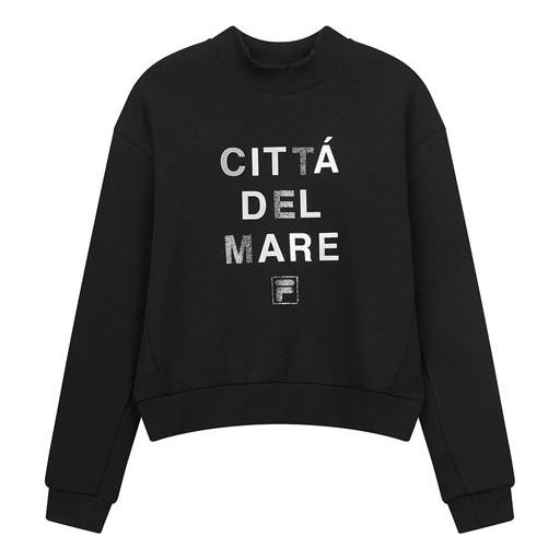 (WMNS) FILA Printing Alphabet Loose Sports Round Neck Pullover Hoodie Black F11W018223G-BK