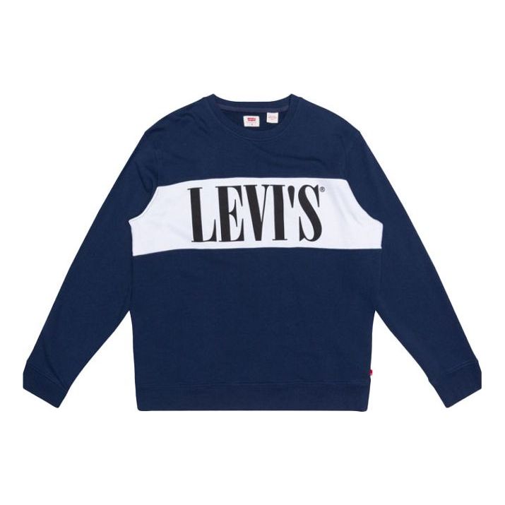 Men's Levis Casual Alphabet Logo Printing Round Neck Navy Blue 85648-0000