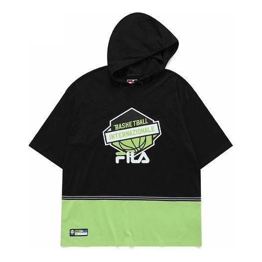 FILA FUSION Contrasting Colors Printing Knit Loose hooded Short Sleeve Black T11M125101F-BK