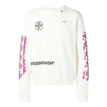 Off-White MENS SS19 Virgil Abloh Diag Stencil Slim Crewneck Sweater Logo White OMBA025R190030150228