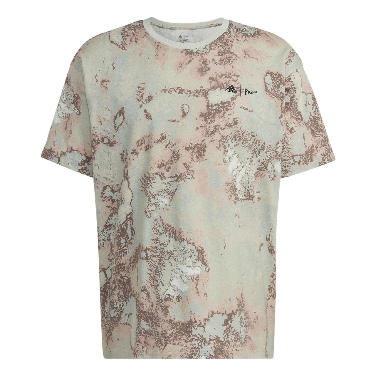 adidas Paint Splash Effect Printing Sports Round Neck Short Sleeve Flax Green T-Shirt HK4515