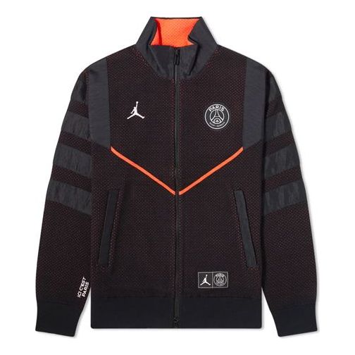 Air Jordan x PSG Paris Saint-Germain Contrasting Colors Stand Collar Sports Jacket Black BQ8360-010