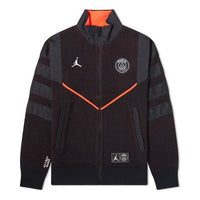 Air Jordan x PSG Paris Saint-Germain Contrasting Colors Stand Collar Sports Jacket Black BQ8360-010