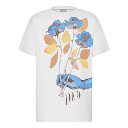 Men's DIOR And Alex Foxton Printing Short Sleeve White 943J605B0554-085