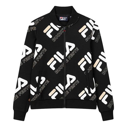 FILA WHITE LINE Series Logo Full Print Sports Knit Jacket Black F11M018514F-BK