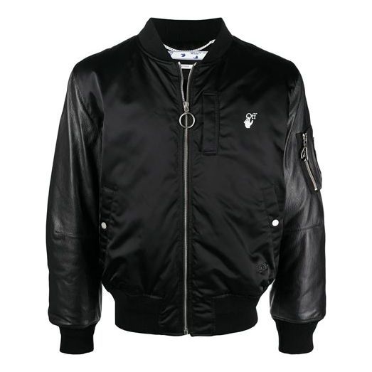Off-White SS21 aviator Logo Printing Splicing Jacket Black OMJA071S21LEA0021001