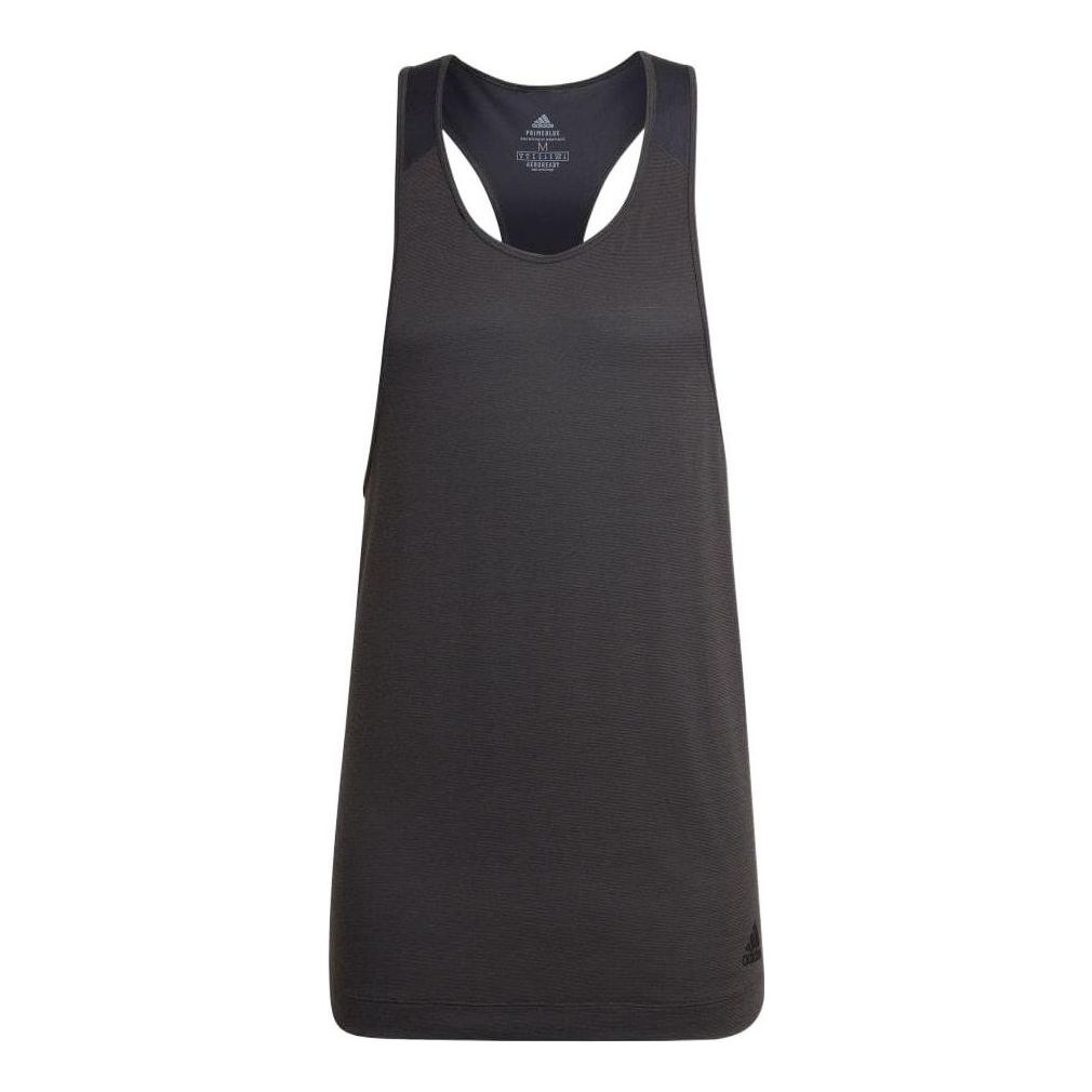 Men's adidas Solid Color Logo Round Neck Yoga Gym Sports Dark Grey Vest HC4435