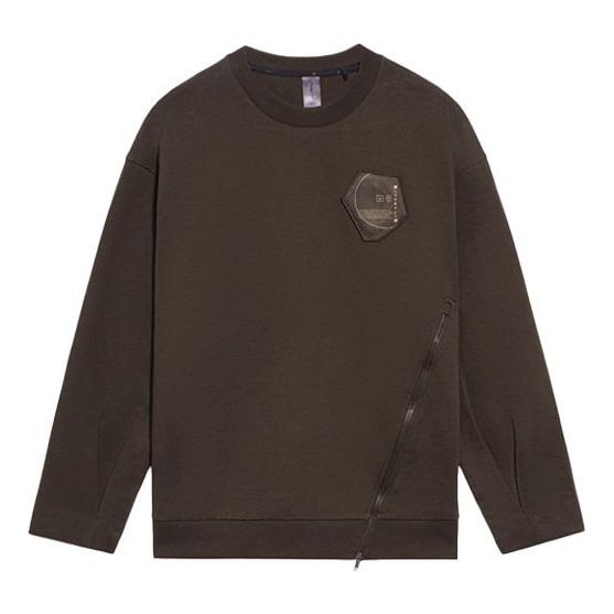 Li-Ning x Dragon Crossover Series Diagonal Zipper Design Loose Round Neck Pullover Black Brown AWDS295-3