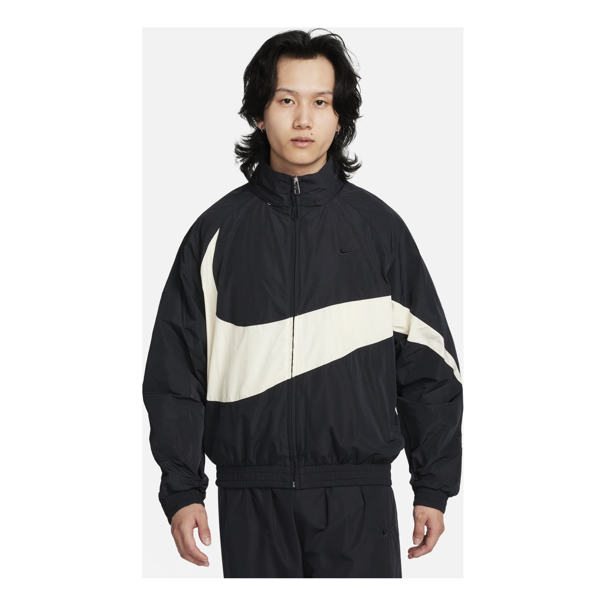 Nike Swoosh Woven Jacket Asia Sizing 'Black White' FB7878-010