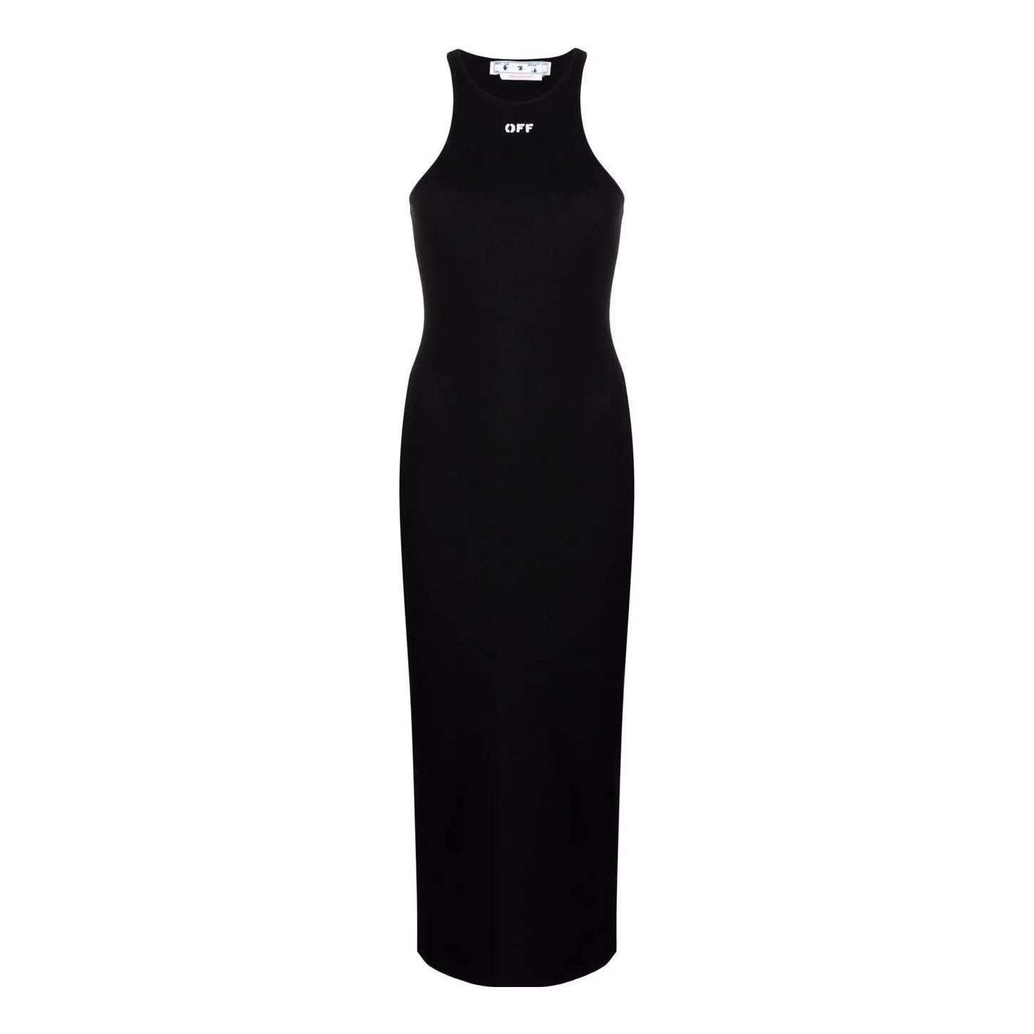 (WMNS) Off-White Off-Stamp Ribbed Dress 'Black' OWDB366C99JER0011001