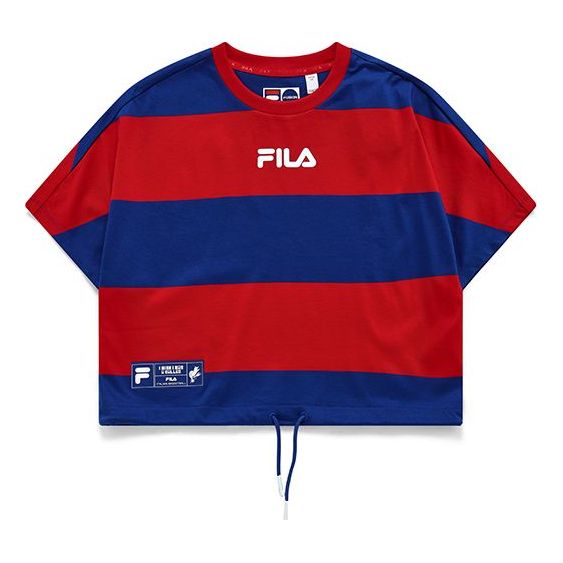 FILA FUSION Contrasting Colors Stripe Loose Round Neck Short Sleeve Blue T11W135106F-BU