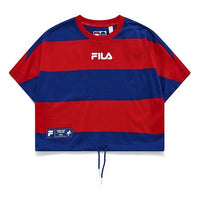 FILA FUSION Contrasting Colors Stripe Loose Round Neck Short Sleeve Blue T11W135106F-BU