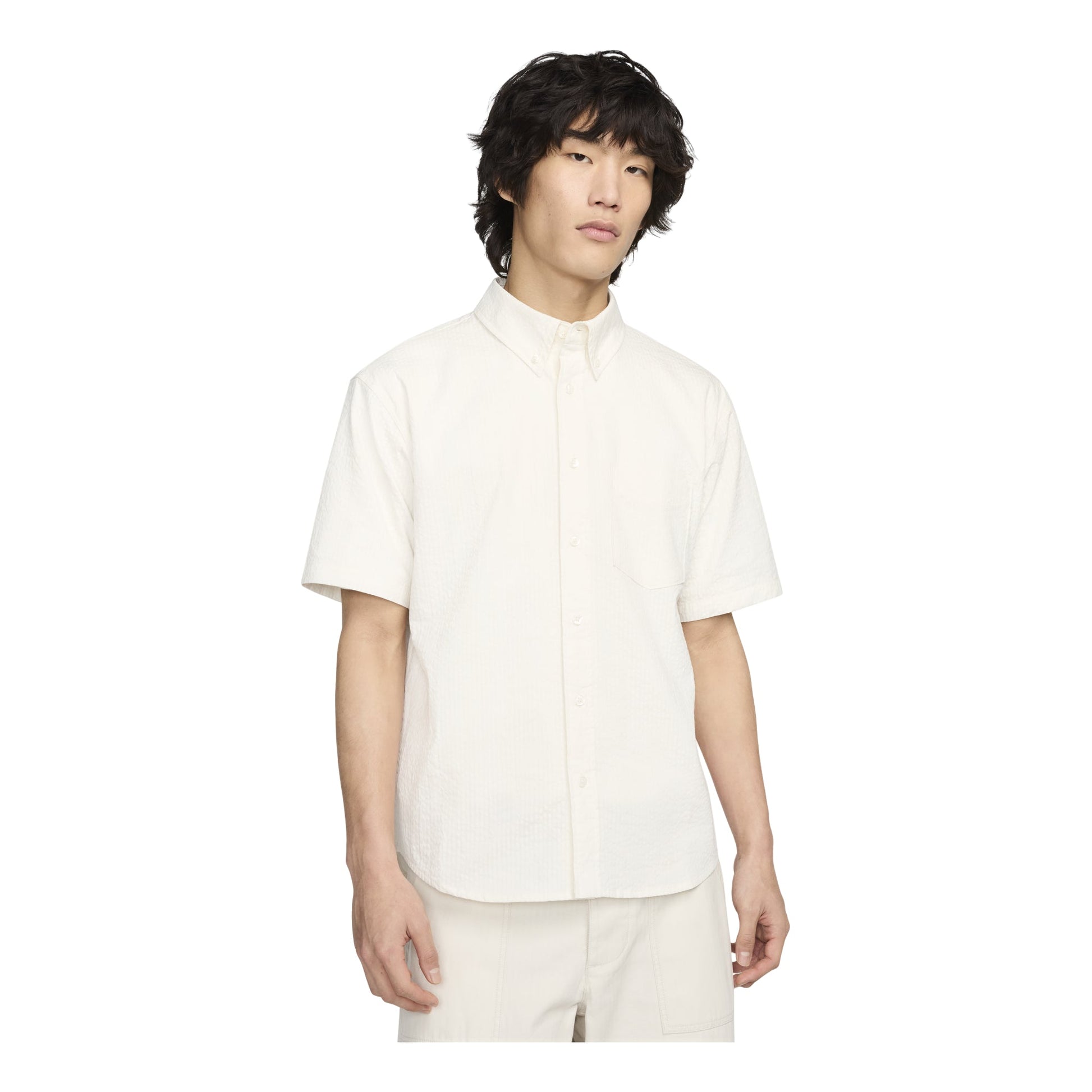Nike Short Sleeve Seersucker Button-Down Shirt Asia Sizing 'Phantom' FN3223-030