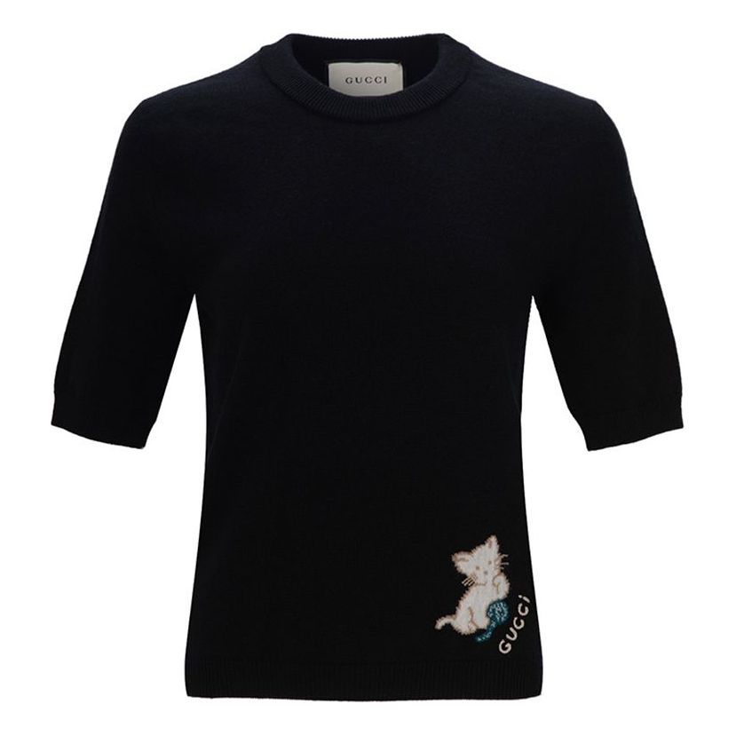 (WMNS) Gucci SS21 Printing Pattern Knit Short Sleeve Black Bottoming Shirt 628377-XKBH3-1152