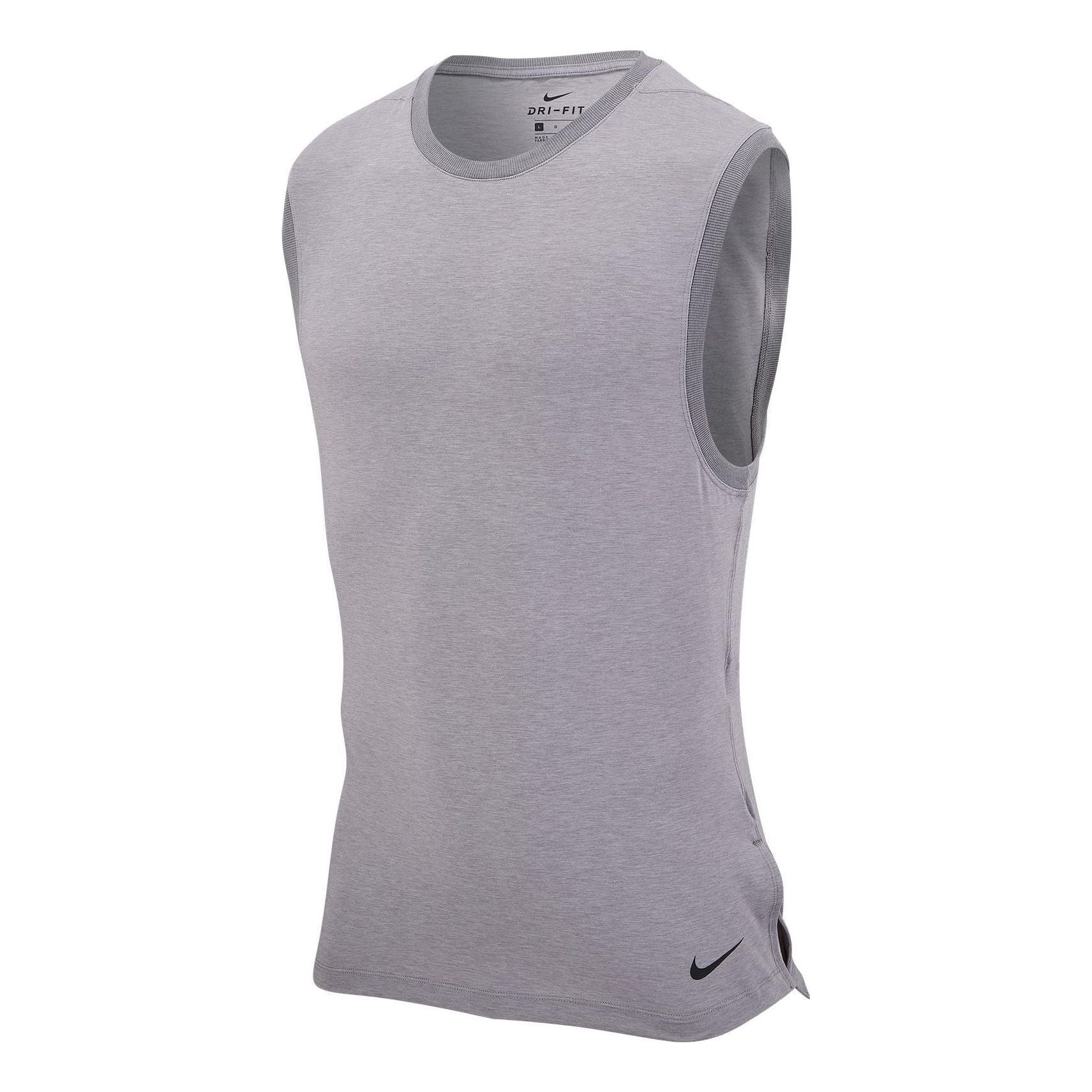 Men's Nike Dri-FIT Solid Color Logo Round Neck Slim Fit Gray Vest CN9819-056