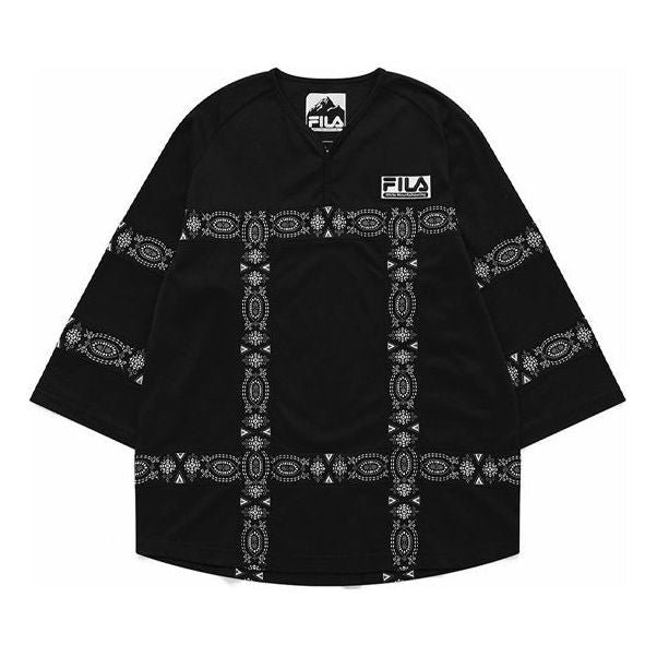 Men's FILA FUSION x White Mountaineering Crossover Pattern Printing Loose three-quarter sleeve Black T11M127202F-BK