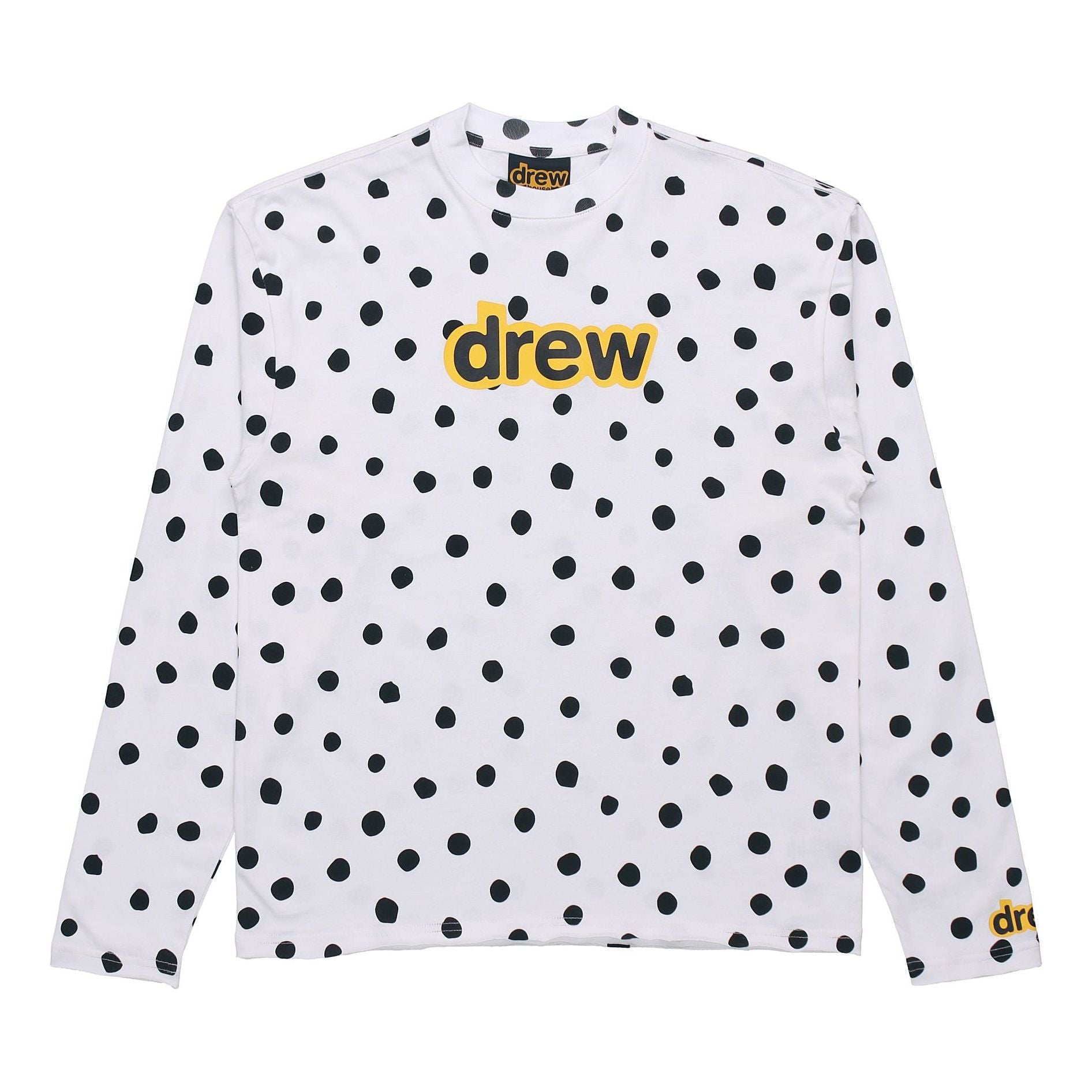 Drew House SS21 Secret ls Tee polka dots Alphabet Long Sleeves Unisex White DR-SS21-32