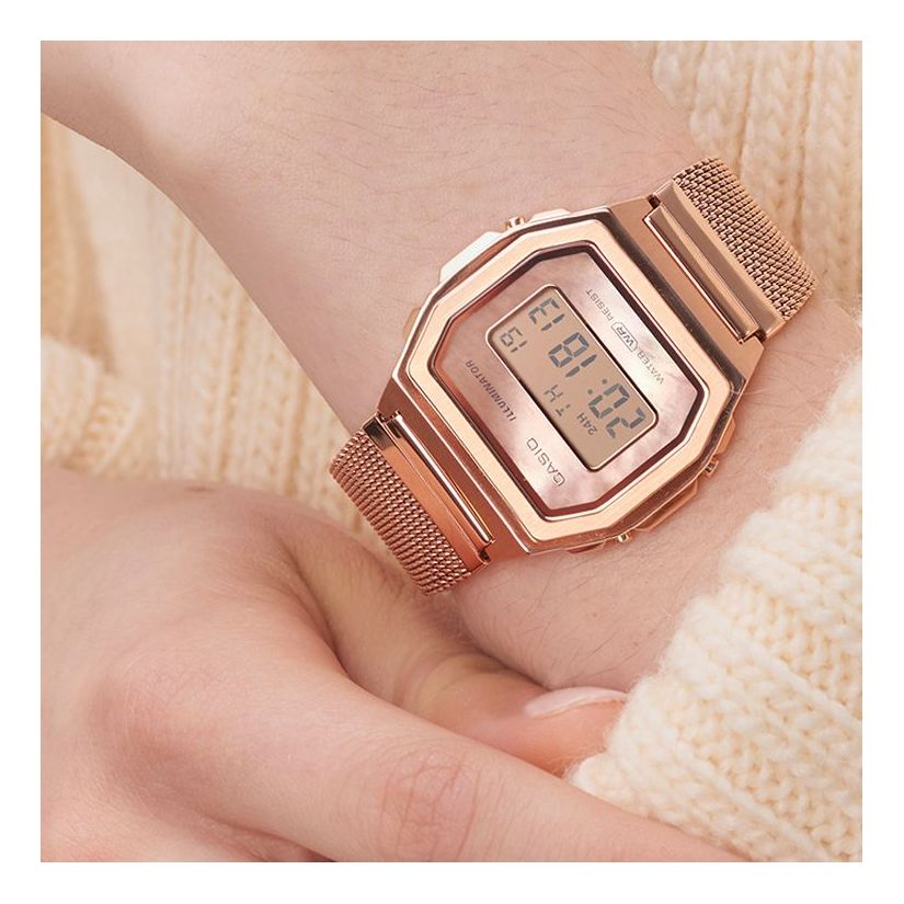 CASIO VINTAGE Series Multifunction Stainless Steel Strap Watch Pearl A1000MPG-9 Analog Rose Gold Digital A1000MPG-92021
