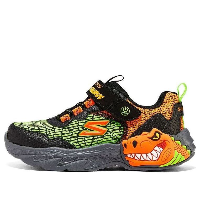 (GS) Skechers Dino-Lights Sneaker 'Green Orange Black' 400615L-BKOR