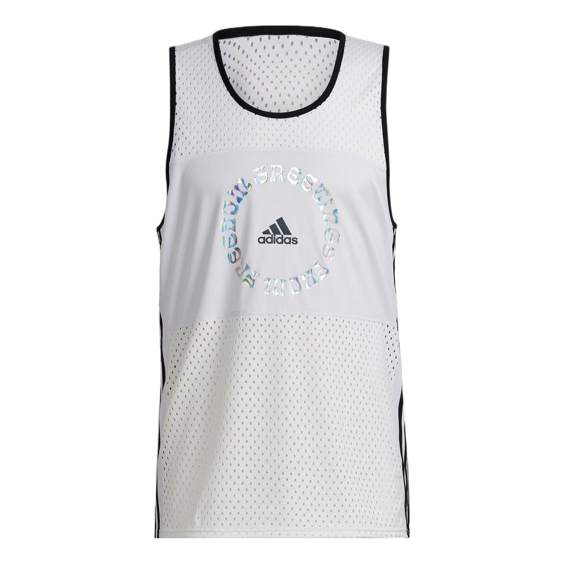 Men's adidas Logo Alphabet Printing Round Neck Sleeveless White Vest HD0957