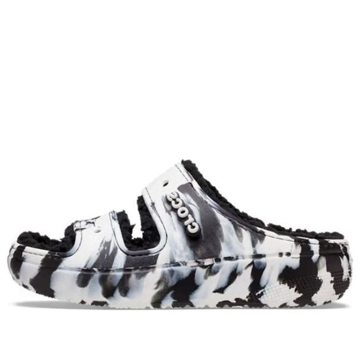 Crocs Classic Cozzzy Marbled Sandals 'Black White' 207907
