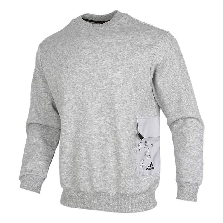 adidas M Pocket Crew Side Round Neck Solid Color Sports Pullover Gray FR7182