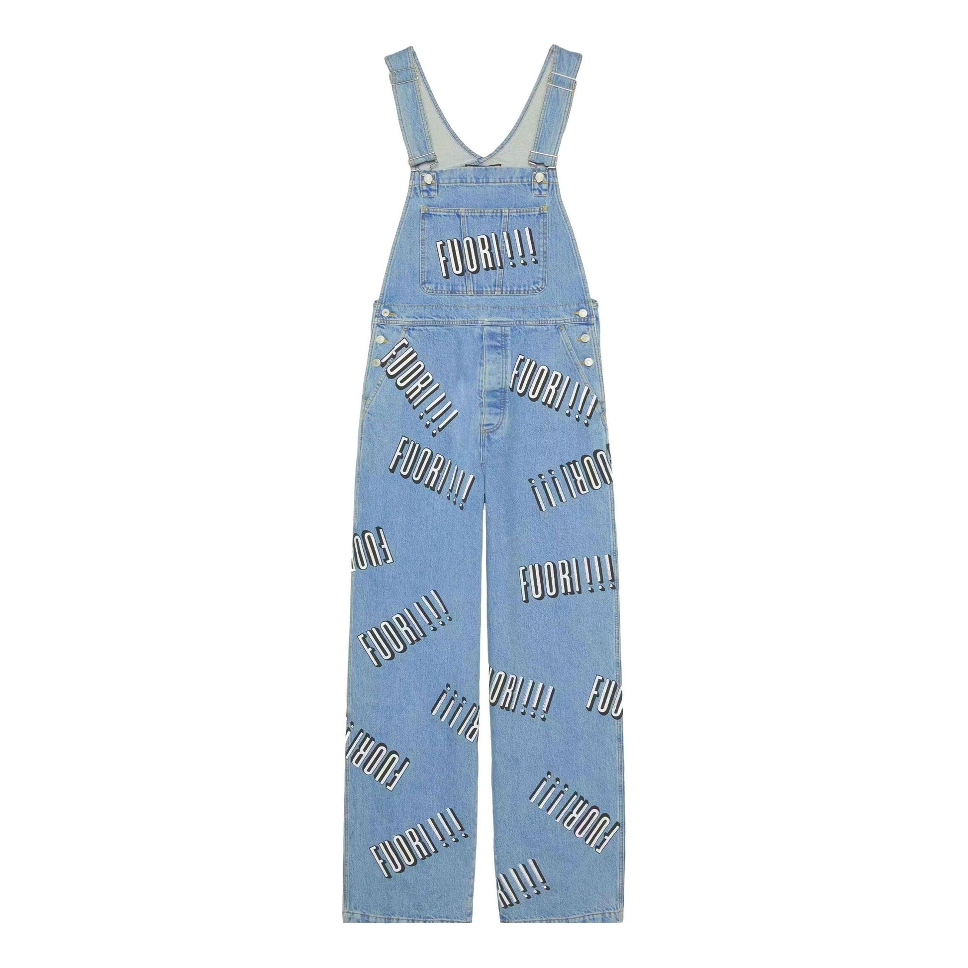 Gucci Cotton Denim Overall With Fuori Print 'Blue' 742592-XDCFU-4452